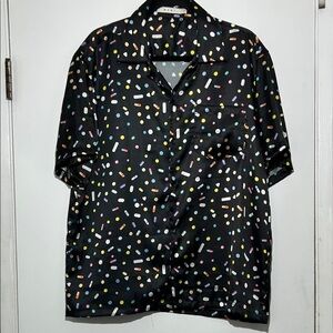 MNML Men's Black Pill Capsule Patterned Button Down Shortsleeved Shirt Size M